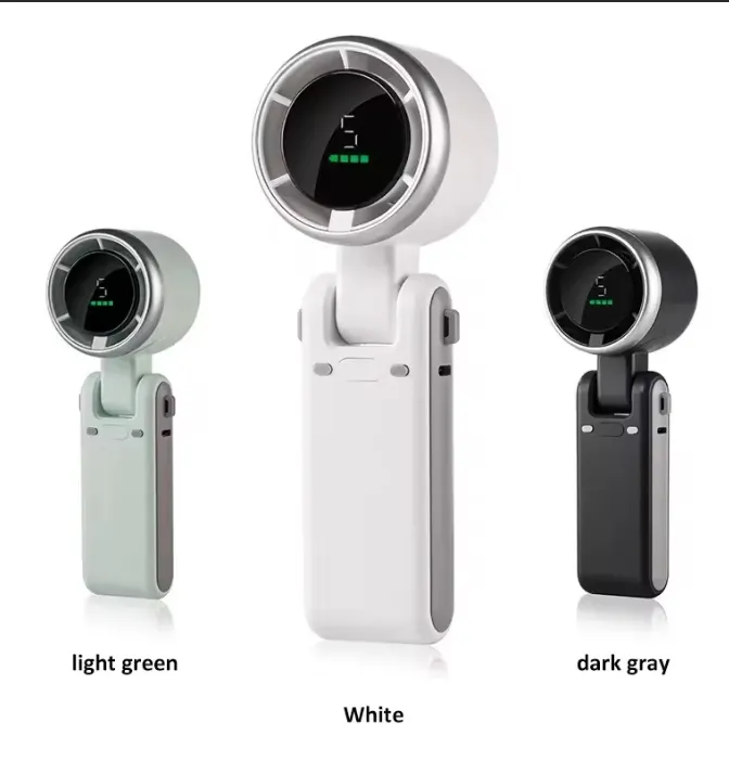 Portable Handheld Turbo Mini Fan – Foldable 3-5 Speed Rechargeable Cooling Fan, Strong Wind Battery Operated Travel & Desk Fan (White, Black, Light Green)